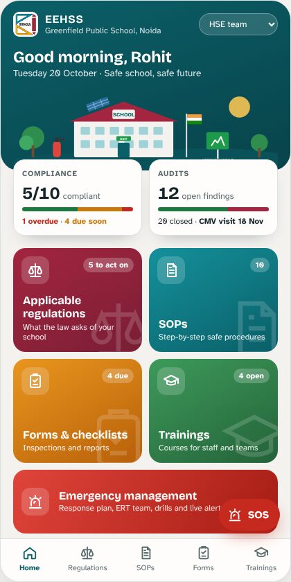 App home screen with compliance and audit trackers